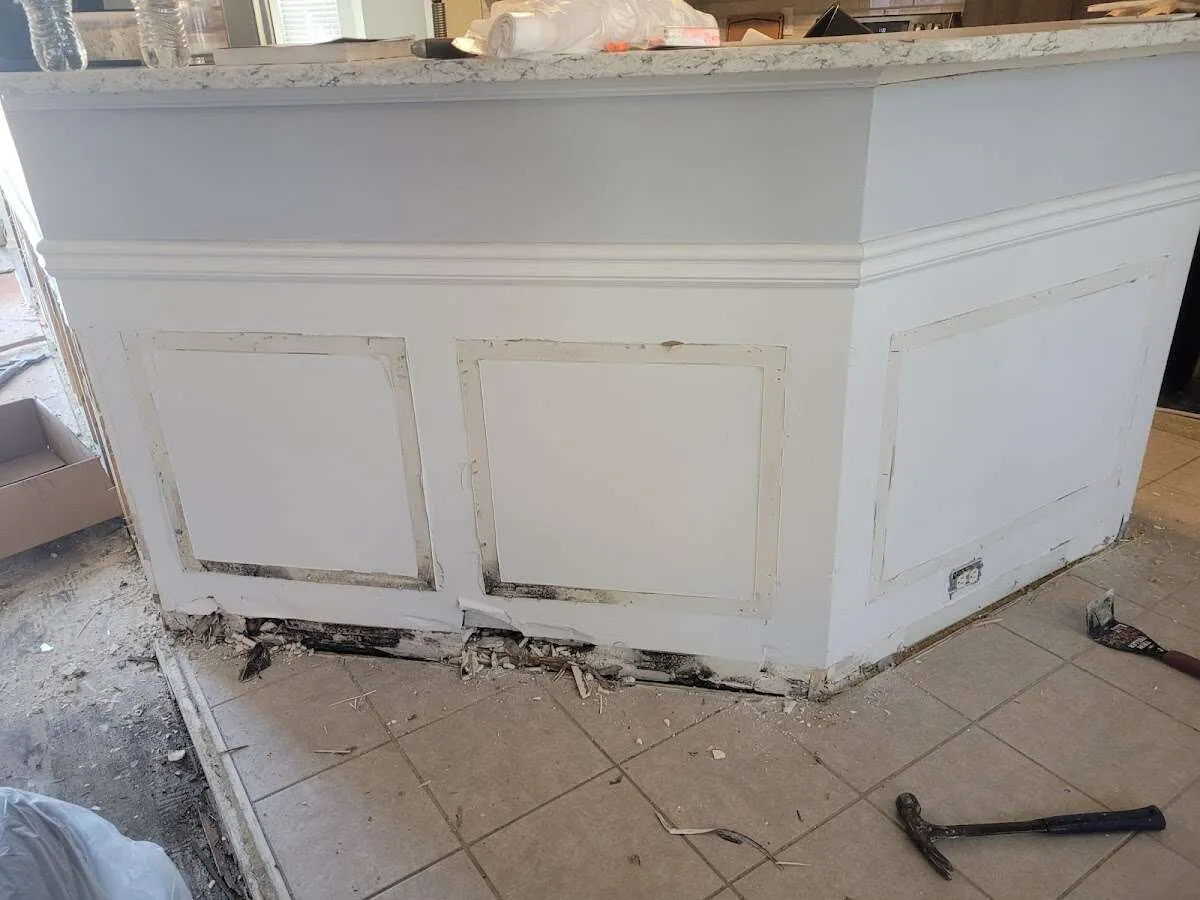 Water damage and mold on kitchen during Storm Damage Restoration in Pratt